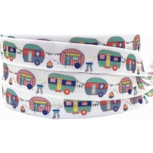 10yards 16mm Camper Printed Fold Over Elastic Band DIY Elastic Hair Tie Band Clothing Accessories Headwear Elastic Band