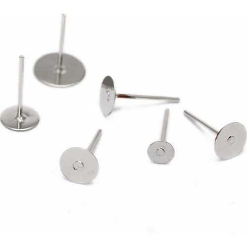 100pcs/lot 3/4/5/6/8/10/12mm 316L Stainless Steel Blank Post Earring Studs Pins Flat Round Tray Base Ear Jewelry Findings DIY