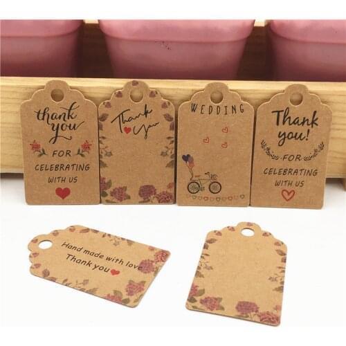 50pcs white/brown Kraft Gift Tags Thank You paper tags for baby shower party favors personalized wedding gifts for guests