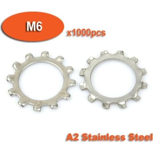1000pcs DIN6797A M6 Stainless Steel A2 External Toothed Lock Washers Washer