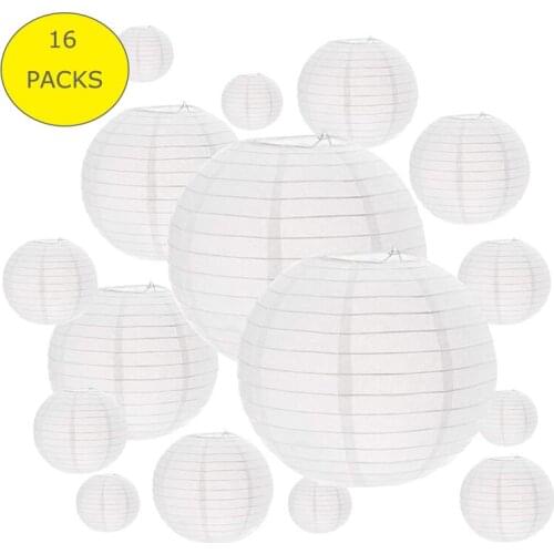 16 Packs White Paper Lantern Assorted Sizes Chinese Paper Hanging Decorations Ball Lamps for Home Decor Parties and Weddings