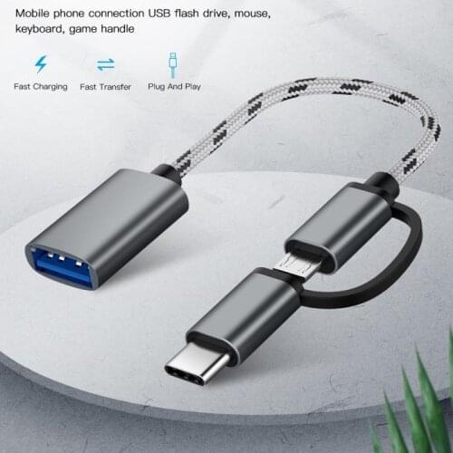 2 in 1 OTG Adapter Cable Nylon Braid USB 3.0 to Micro USB Type C Data Sync Adapter for Samsung S10 S10 Xiaomi Mi 9 Android etc