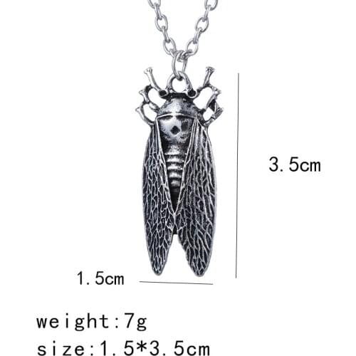 20pcs/lot Wholesale Fashion Jewelry Vintage Punk Charm Metal Insect Simulation Cicada Pendant Necklace For Men Women Gifts