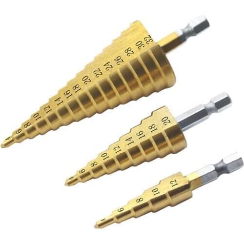 3PCS 4-12 4-20 4-32 mm Drill Bit HSS Titanium Coated Step Drilling Power Tools For Metal Steel Wood Hole Cutter Cone Drill