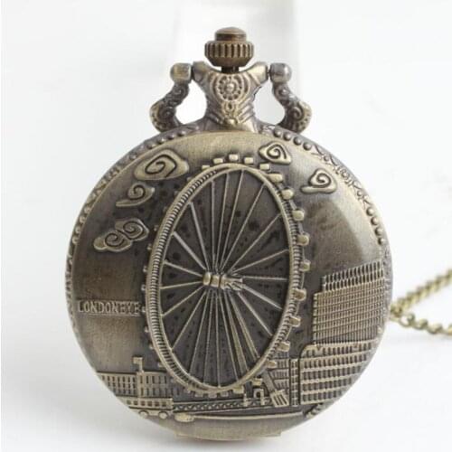 50pcs/lot Bronze Romantic Ferris Wheel Quartz Pocket Watch Necklace Pendant Gift Watches Men Women Watches