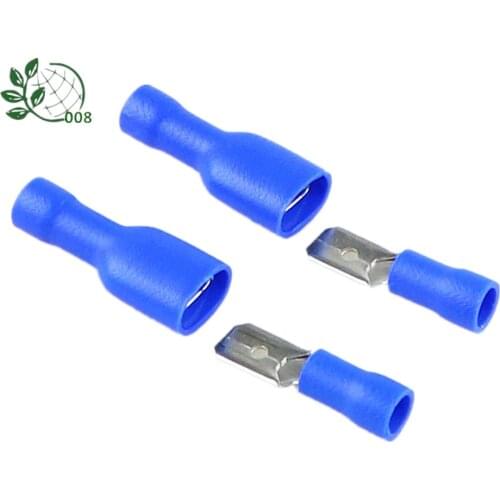 50PCS blue FDFD2-250 Female with Male Spade Insulated Electrical Crimp Terminal Connectors H1E1 Cable Terminals 50pcs