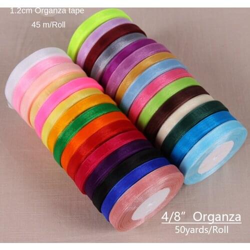 50Yards/Roll 12mm Chiffon Ribbons Wedding Gift Wrapping Bow for Crafts DIY Red White Organza Ribbons Christmas Home Decor Ribbon