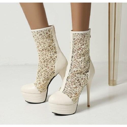 IPPEUM ботинки женские Lace Stitching Back Zipper High Stiletto Heel Ladies Ankle Boots botines mujer туфли женские 2021