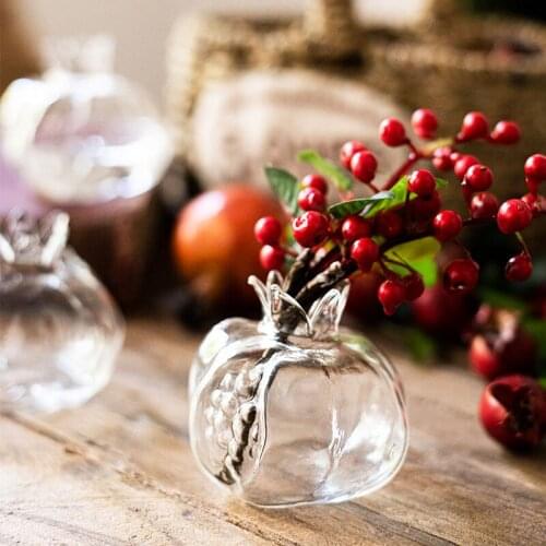 Elegant Pomegranate Shaped Clear Glass Flower Vase Mini Home Garden Tabletop Decor Glass Plant Pot Kitchen Fruit Fork Holder