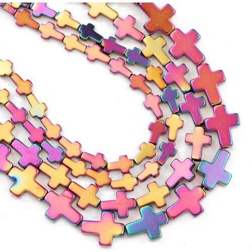 Natural Stone Cross Jesus Hematite 4x6/6x8/8x10MM Rose Red Spacer Loose Beads For Jewelry Making Diy Bracelet Necklace Earrings