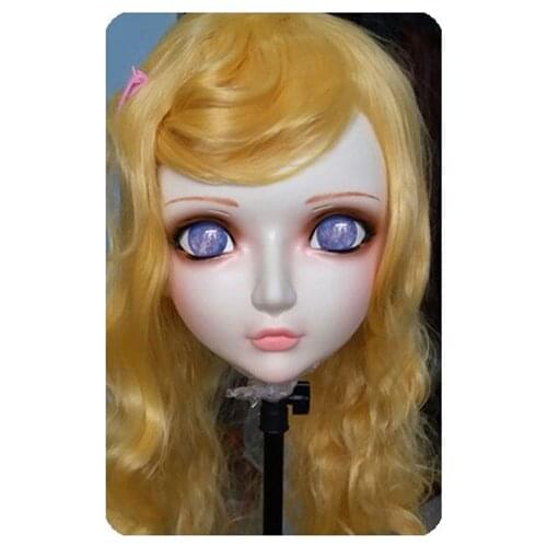 GL028) Women/Girl Sweet Resin Half Head Kigurumi BJD Mask Cosplay Japanese Anime Lifelike Lolita Mask Crossdressing Sex Doll