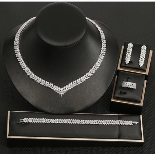 HIBRIDE Hotsale African 4pc Bridal Jewelry Sets New Fashion Dubai Necklace Sets For Women Wedding Party Accessories Design N-223