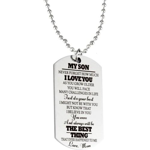 To My Son Daughter Love Mom Family Jewelry Charm Keychain Keyring Pendant Necklace Stainless Steel Military Dog Tags Best Gifts