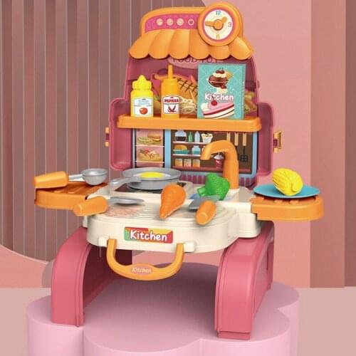 21 PCS 3-in-1 Kitchen Cooking Toys Backpack Pretend Play Chef Cooking Kitchen Set Kids Kitchen Playset Toys