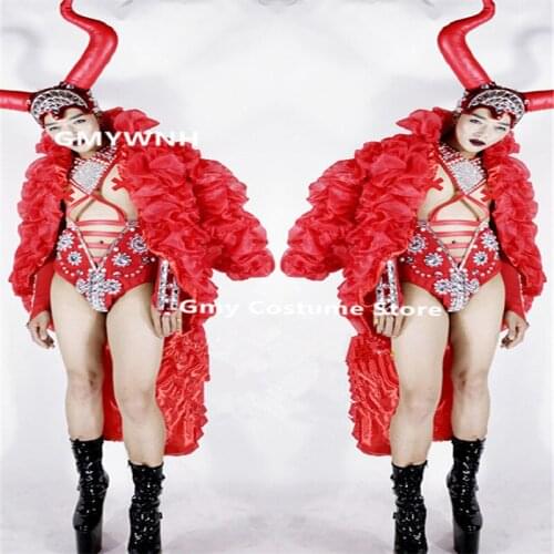 BC97 Red men ballroom dance costumes stage show dj wears sexy bodysuit bar headwears dresses club performance clothe model cloak