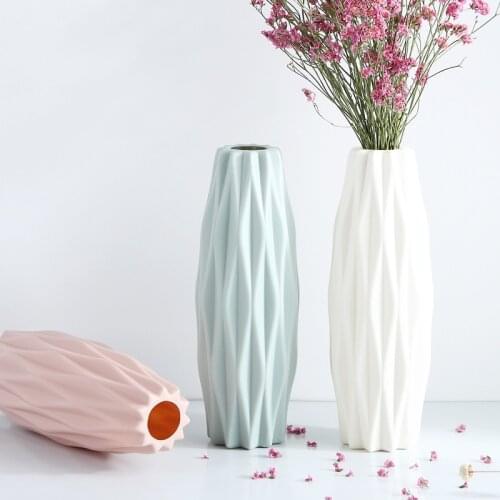 Creative Plastic Pink Vase Nordic Color Vase Camellia Ornaments Dry Flower Wet Vase Imitation Glaze Vase Living Room Decoration