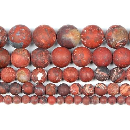 Natural Stone Frosted Flower Red Stone Round Loose Beads For Jewelry Making Needlework Bracelet Diy Strand 4-12 MM