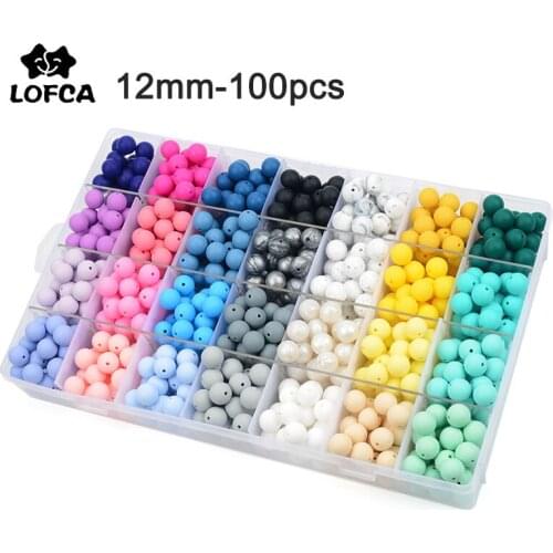 LOFCA 12mm 100pcs Silicone Beads food grade silicone Teether Round Beads Baby Chewable Teething Beads silicone teether for diy