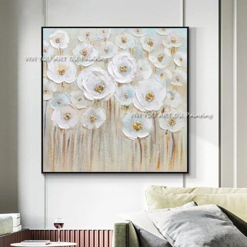 The Best Colorful Hand-painted Abstract Art Oil Painting On Canvas Palette Mural Paintings White Gold Flower For Home Decor Arts