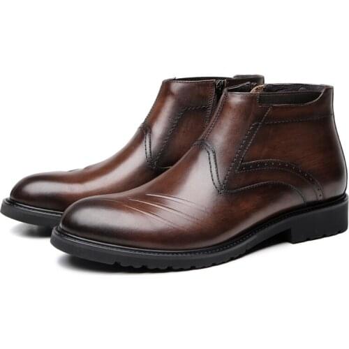 Fashion Black / Tan Office Shoes Mens Ankle Boots Genuine Leather Boots Male Outdoor Casual Shoes