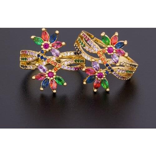 Fashion Multi-layer Adjustable Design Elegant Flower Rings for Women Handmade Crystal Luxury Wedding Banquet Finger Ring Jewelry