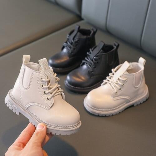 Fashion Autumn Winter Genuine Leather Children Motorcycle Ankle Boots for Baby Girls Shoes Kids Boys Martin Boot Black White