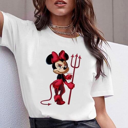 2021 New Evil Minnie Mouse T-Shirt Women Disney Funny T-shirt Fashion Female Kawaii Clothes T-shirt Summer Short Sleeve Dropship