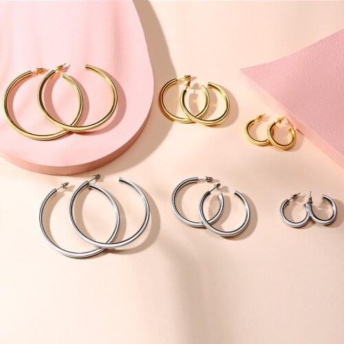 Open Circle Hoops For Women Stainless Steel 25mm 42mm 63mm Diamter Female Holiday Gifts