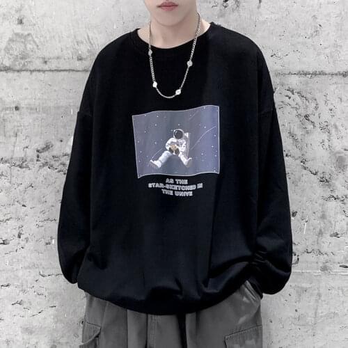 Autumn and winter tide round neck sanitary mens port style loose long sleeve Korean fashion all over the top