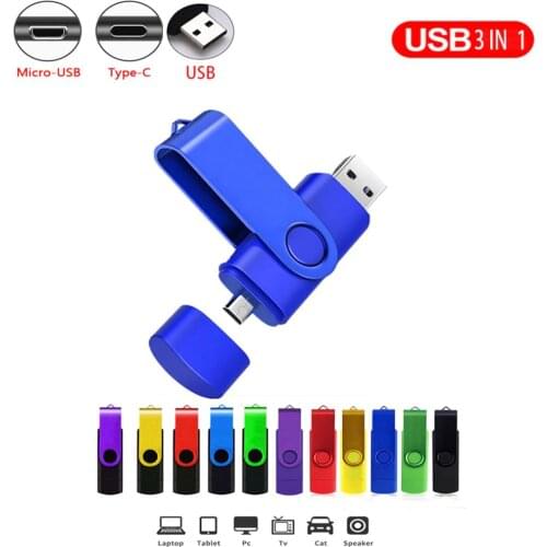 OTG 3 IN 1 pen drive 128GB Type-C usb 2.0 memory stick 64GB pendrive 32GB Micro usb flash pen 16GB cle usb Key flash drive 8GB