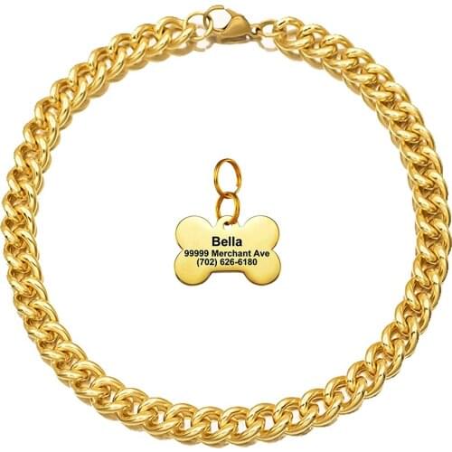 Pendant Necklace for Dogs,18K Gold Dog Chain Collar with Customized Dog ID Tags,15mm Stainless Steel Cuban Link Chain for dogs