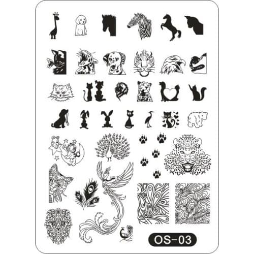 OS Stamping Nail Art Cartoon Plate XXL 10*14CM Template Peacock Dog Zebra Animal Pineapple Design DIY Manicure Stamp Kit