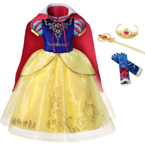 Children Snow White Dress Girl Princess Dress Cosplay Costume Sequins Pattern Fancy Clothes Kids Birthday Gift Party Ball Gown