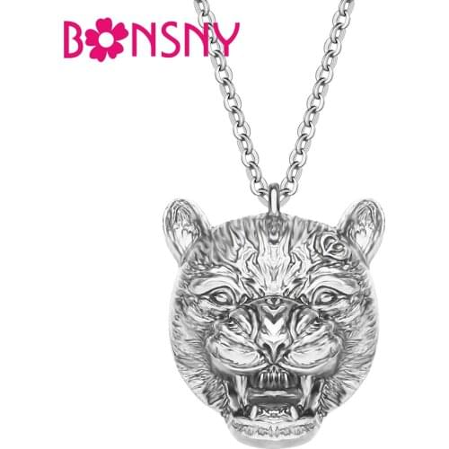 Bonsny Alloy Antique Silver Plated Panther Cheetah Leopard Head Necklace Pendant Mental Jewelry For Kids Women Girls Charms Gift