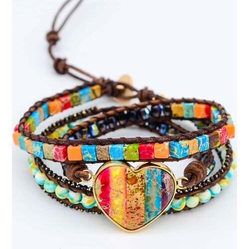 Multicoloured Love Stone Bracelet 3 Wrap Bracelet Boho Jewelry Gift