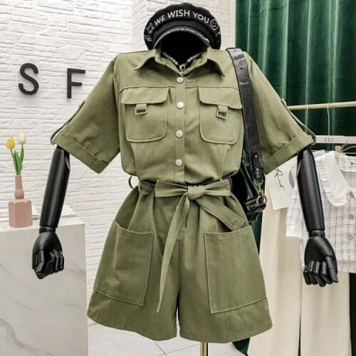 Sexy Bodysuit Limited Cotton Broadcloth Solid Regular Pockets Jumpsuit Women 2020 Summer New High Waist Tooling Wide Leg
