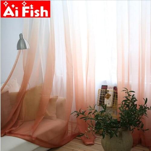 Gradient with two color Voile Window Treatment kitchen Yellow Tulle Drape Window Curtain for Living Room Sheer Fabric WP185#30