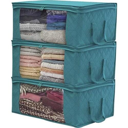 3pcs Non-woven Foldable Storage Box Portable Clothes Organizer Tidy Pouch Suitcase Home Storage Box Quilt Storage Container Bag