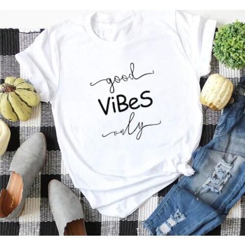 Good Vibes Only T-shirt Top Tumblr Fashion Cotton Graphic Tee Shirt Casual Summer O-Neck Lifestyle Hipster Womens Tshirt Outfit