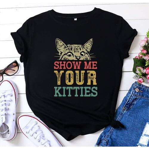 2021 Summer T-shirt Womens T-shirt Cartoon Cat Pattern Shirt Oversized O-neck Short Sleeve T-shirt Women Tops Clothing