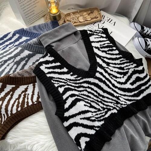 Womens clothing spring and autumn knitted Zebra pattern sweater sweater vest sweater vest women