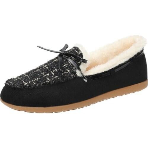 LLOGAI Autumn Winter Womens Shoes New British Flat Heels Warmth Fashion Casual Plaid Shoes Comfortable Personality Hot Selling