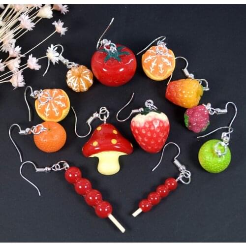 1Pair Women Drop Earrings 3D Resin Strawberry orange Artificial food fruit Handmade Earrings Jewelry For Woman And Children