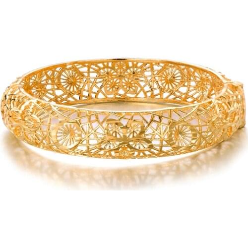 Hollow Openable Bangle Women Charm Jewelry Yellow Gold Filled Wedding Party Bracelet