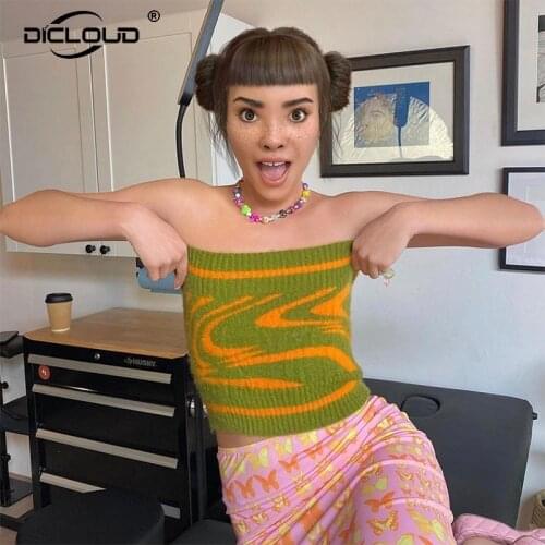 Vinatge Y2k Hot Girls Knitted Tube Top Women 2021 Summer Stripped Crop Tops Female Harajuku Sexy Sleeveless Top Tee Shirt Femme