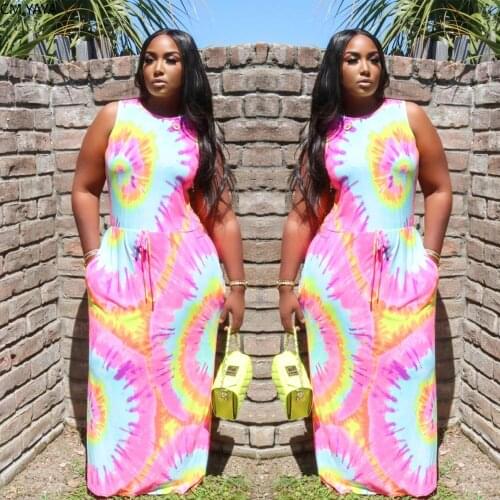 2020 Women Summer Fashion Tie Dye Black Hole Print Long Dres Bodycon Bandage Party Night Club Fit & Flare Maxi Dresses Vestidos