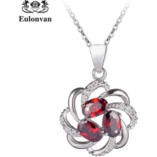 Eulonvan Casual Choker Pendant Chain Women Necklace 925 Sterling Silver Red Cubic Zirconia Jewelry Accessories kolye Colar S3734
