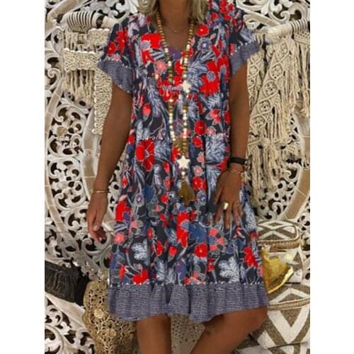 High quality plus size loose women dress 2021 summer dress fashion casual V-neck short sleeve printed women dresses 6xl