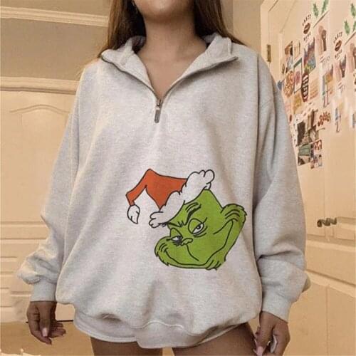 Winter Women Graphic Sweatshirts Vintage Streetwear Cartoon Printed Hoodies Zip Women Loose Sweatshirt Plus Size Anime Hoodies