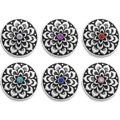 10pcs/lot Rhinestone Mix Colors Flower Metal Round 18mm Snap Buttons Jewelry Accessories fit Snap Jewelry